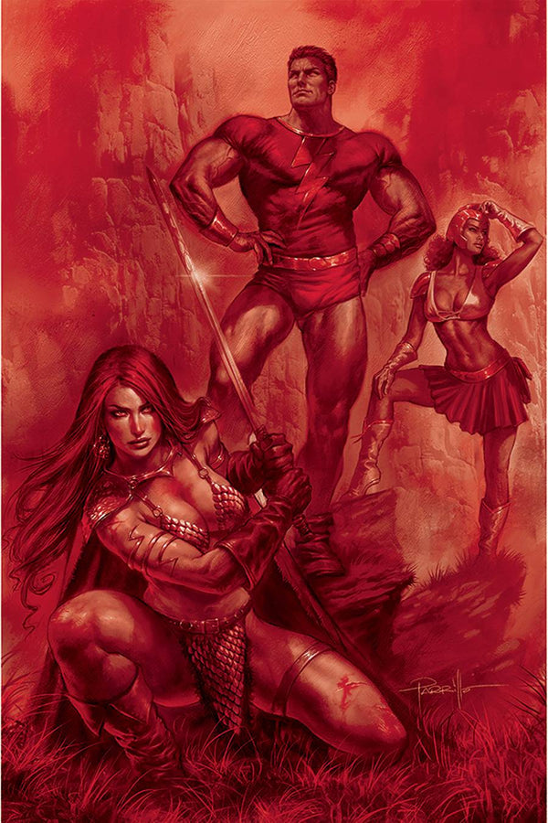 Red Sonja The Superpowers #1 Parrillo Crimson Red Art Virgin (W) Dan Abnett (A) Jonathan Lau (Ca) Lucio Parrillo - xLs Comics