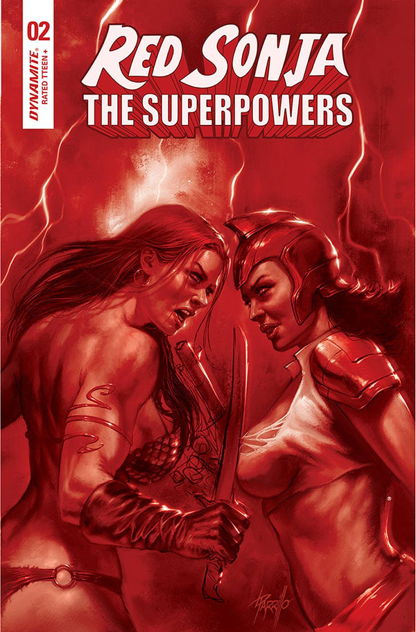 Red Sonja The Superpowers #2 Parrillo Crimson Red Art Cvr (W) Dan Abnett (A) Jonathan Lau (Ca) Lucio Parrillo - xLs Comics