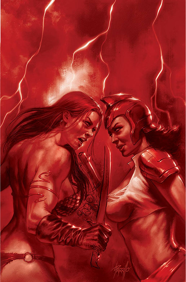 Red Sonja The Superpowers #2 Parrillo Crimson Red Art Virgin (W) Dan Abnett (A) Jonathan Lau (Ca) Lucio Parrillo - xLs Comics