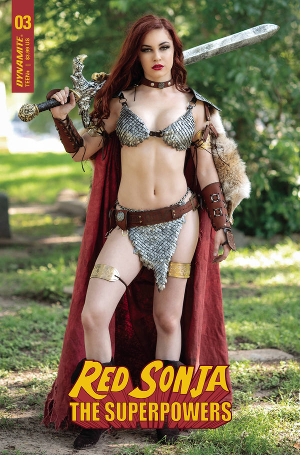 Red Sonja The Superpowers #3 Cvr E Polson Cosplay (W) Dan Abnett (A) Jonathan Lau (Ca) Cosplay - xLs Comics